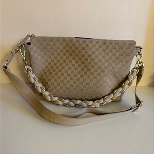 Rothy’s Bucket Bag Beige Check Textured Crossbody Bag with Braided Strap